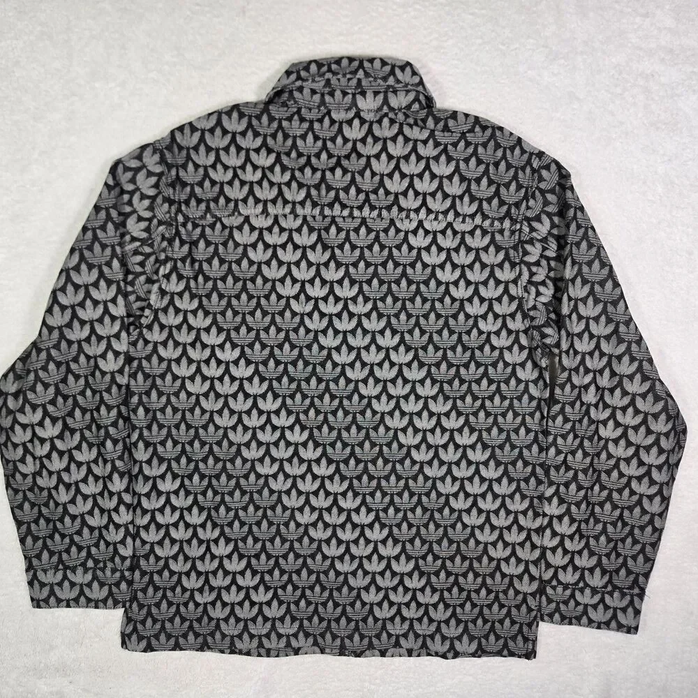 Adidas Originals Denim Monogram Button Long Sleeve‎ Shirt Mens Medium Oversize